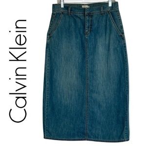 Calvin Klein Blue Maxi 100% Cotton Jean Skirt Size 10